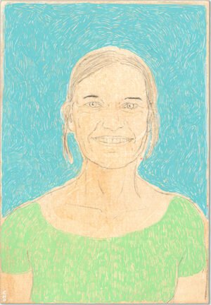 Sans titre (Femme, sourire, fond bleu et TS vert - original)