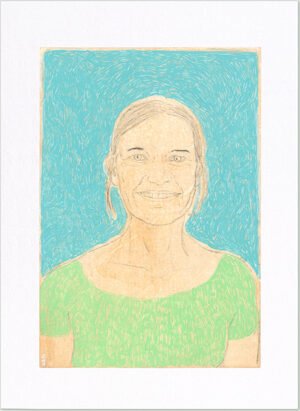 Sans titre (Femme, sourire, fond bleu et TS vert)