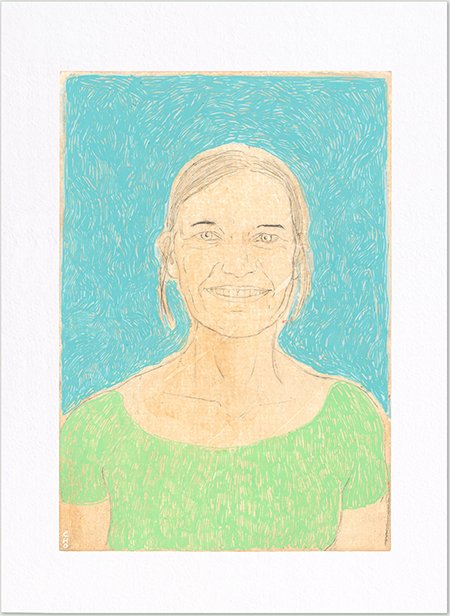 Sans titre (Femme, sourire, fond bleu et TS vert)