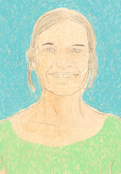 Sans titre (Femme, sourire, fond bleu et TS vert) – Image 2